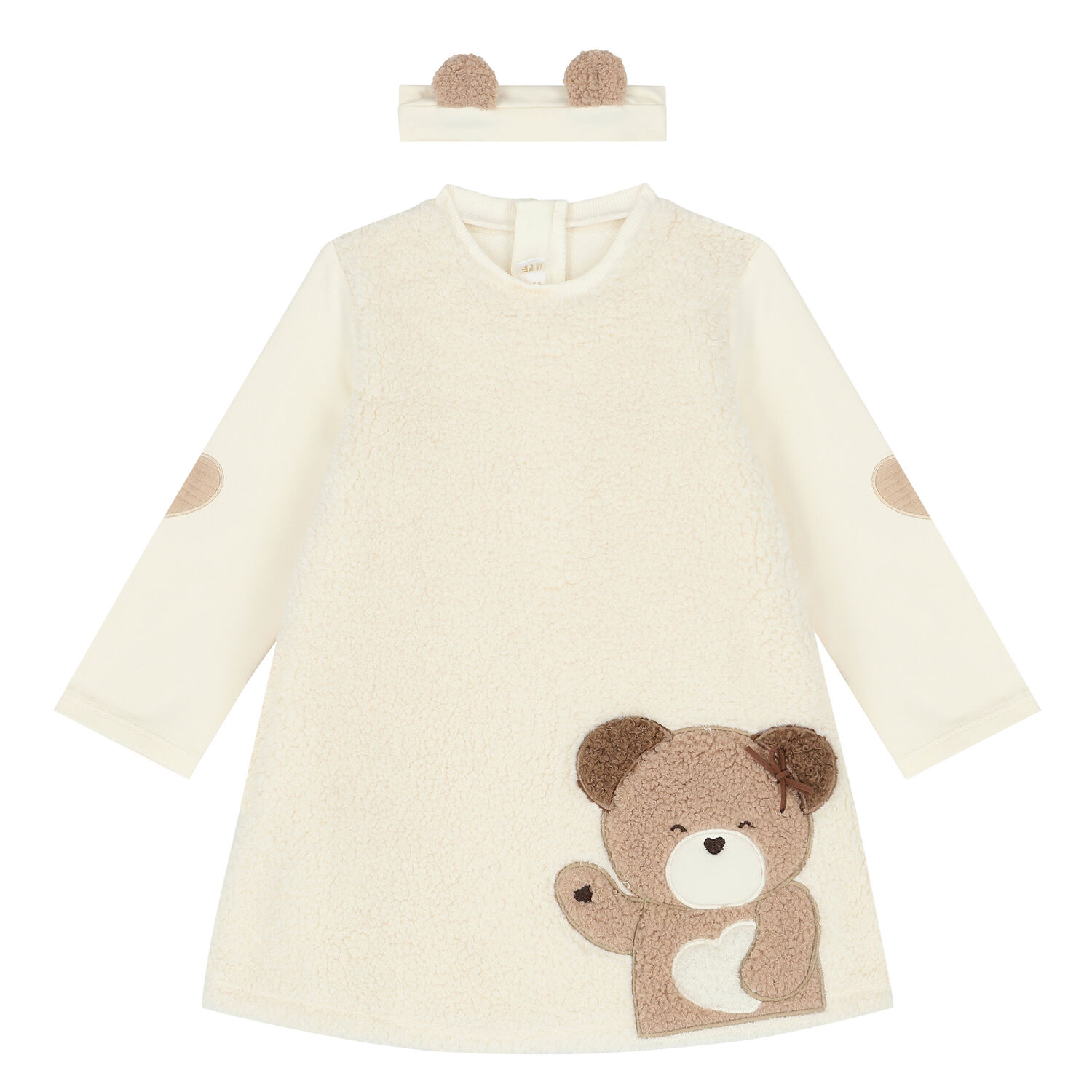 Baby Girls Ivory Teddy Bear Dress Set, 1, hi-res
