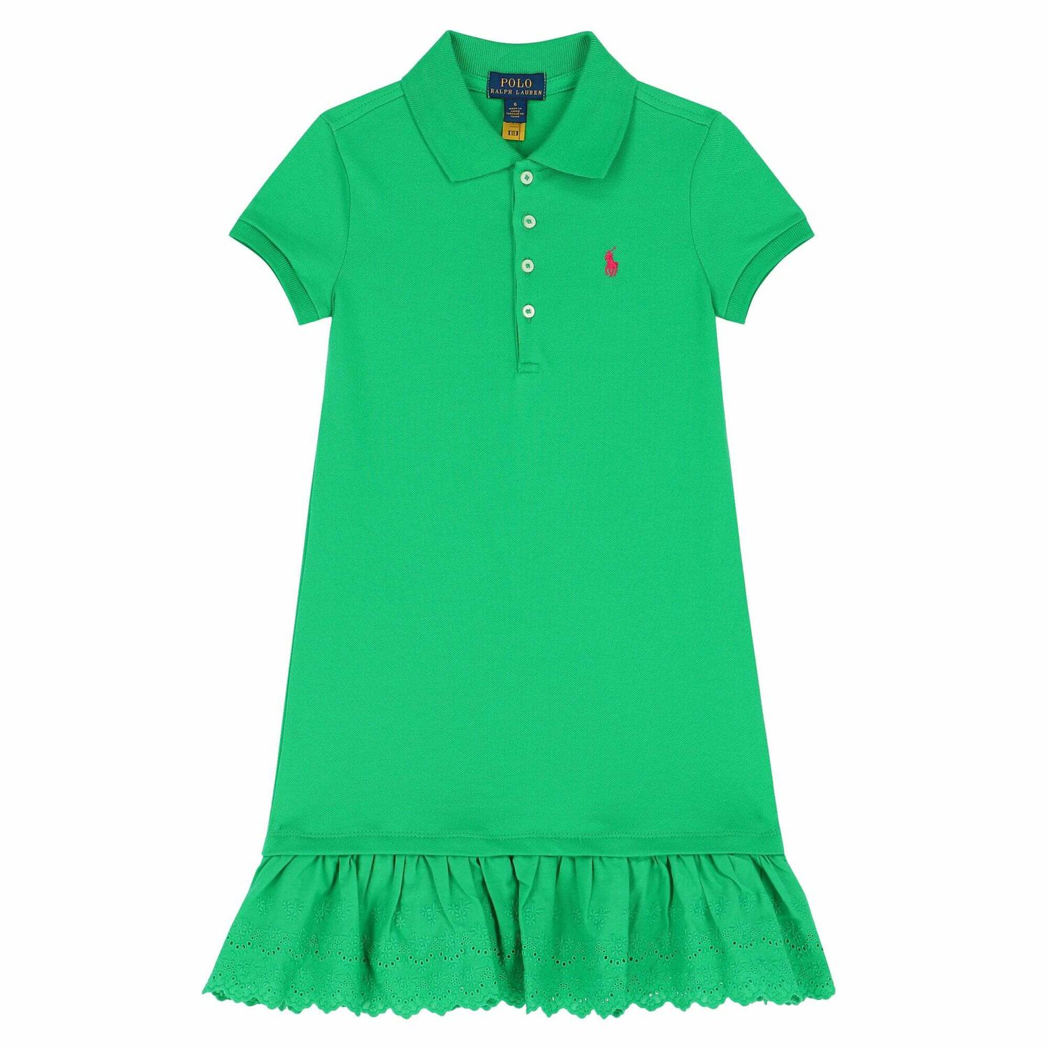 فستان بولو بالشعار باللون الاخضر للبنات, 1, hi-res image number null