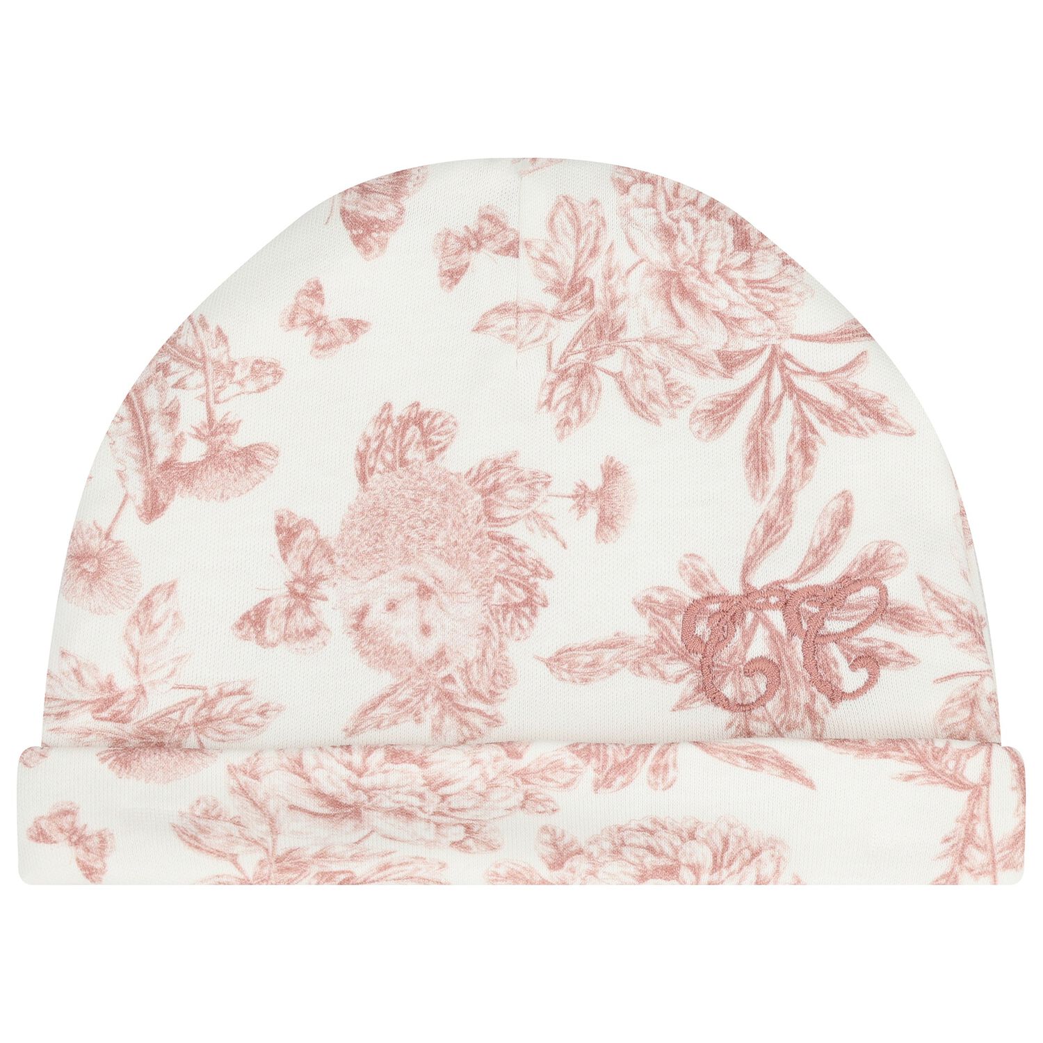 Baby Girls Ivory & Pink Toile De Jouy Hat, 1, hi-res