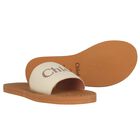 Girls Mini Me Ivory & Beige Logo Sliders, 1, hi-res