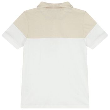 قميص بولو باللونين الأبيض و البيج بشعار للأولاد