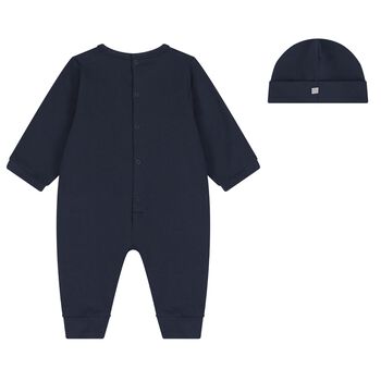 Baby Boys Navy Blue & Gold Logo Babygrow Gift Set