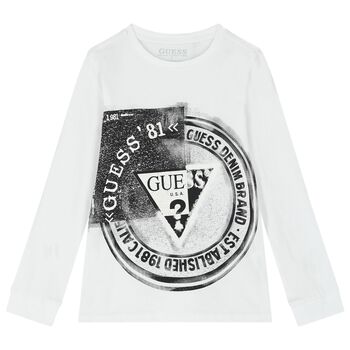 Boys White Logo Long Sleeve Top