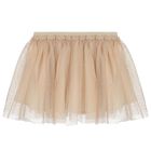 Younger Girls Beige Floral Tulle Skirt, 1, hi-res