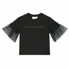 تيشيرت بالشعار باللون الاسود للبنات, 1, hi-res