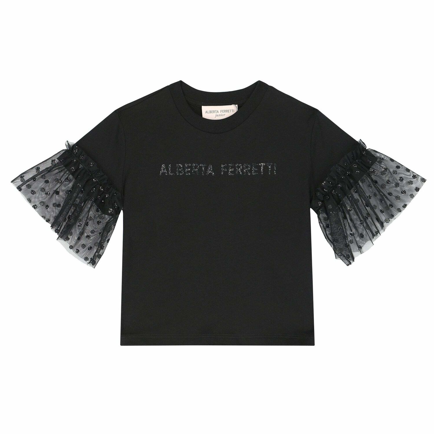 تيشيرت بالشعار باللون الاسود للبنات, 1, hi-res