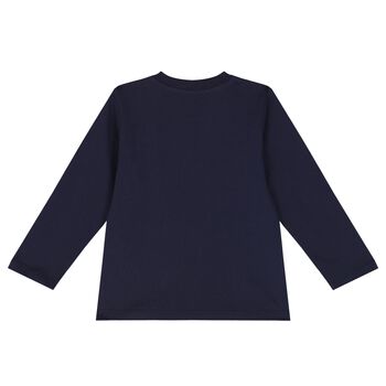 Navy Blue Teddy Bear Logo Long Sleeve Top