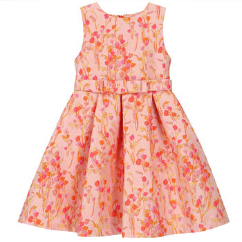 Girls Pink Floral Jacquard Dress