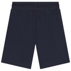 Boys Mini Me White & Navy Blue Logo Shorts Set, 1, hi-res