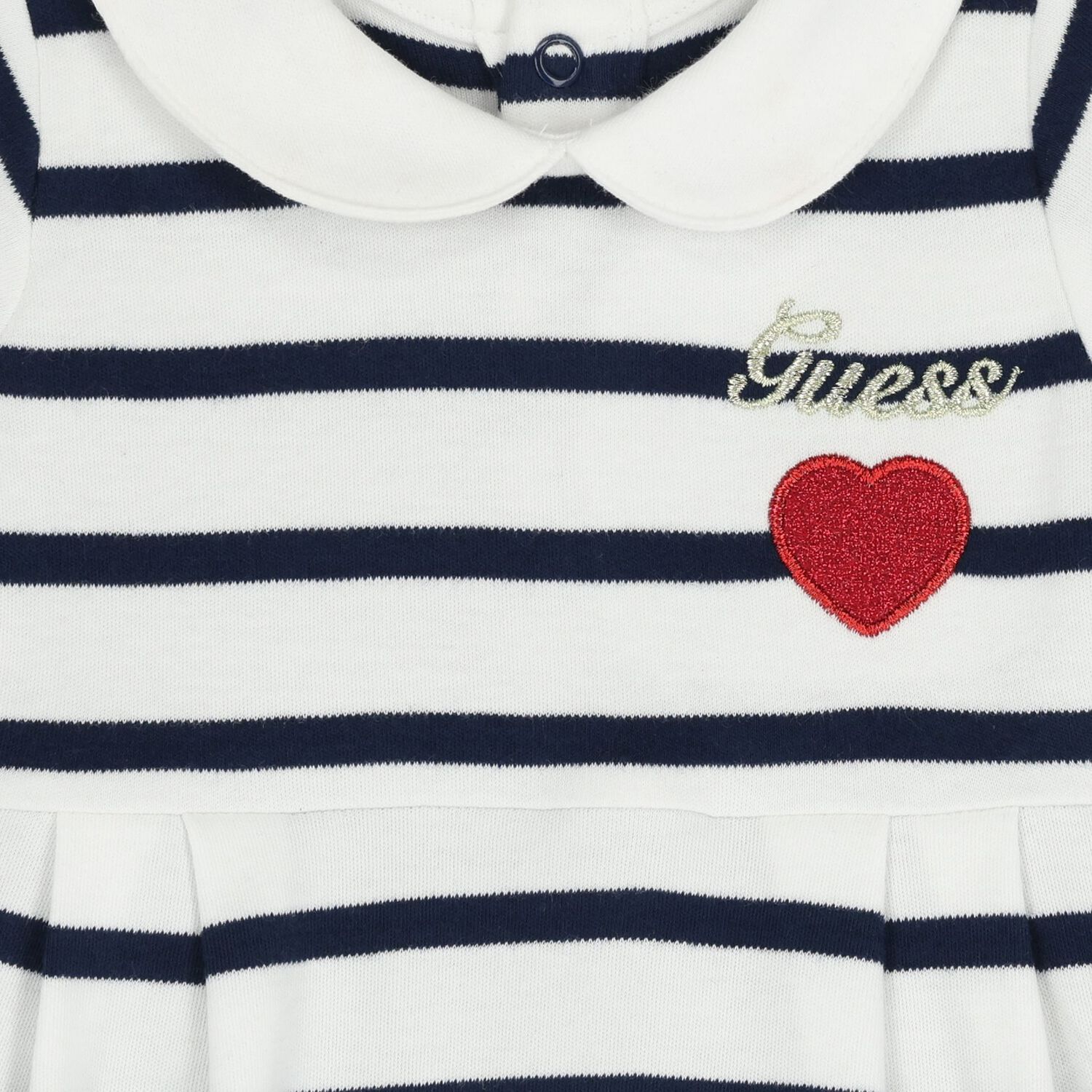 Baby Girls White & Navy Blue Striped Dress Set , 1, hi-res