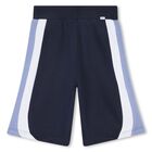 Boys Navy Blue Striped Shorts, 1, hi-res