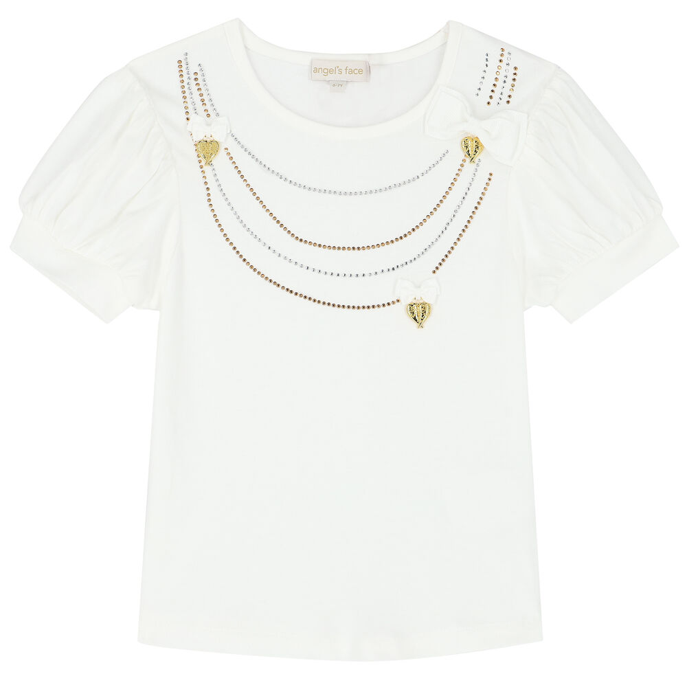 Angel's Face Girls White Necklace TShirt Junior Couture UAE
