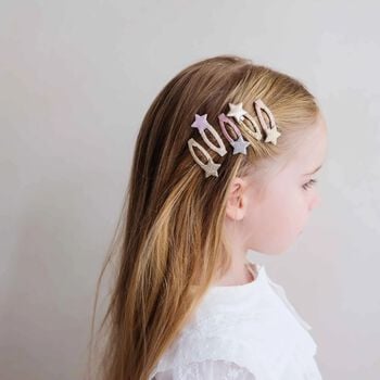 GirLs Pink & Gold Glittery Star Hairclips ( 5 Pack )