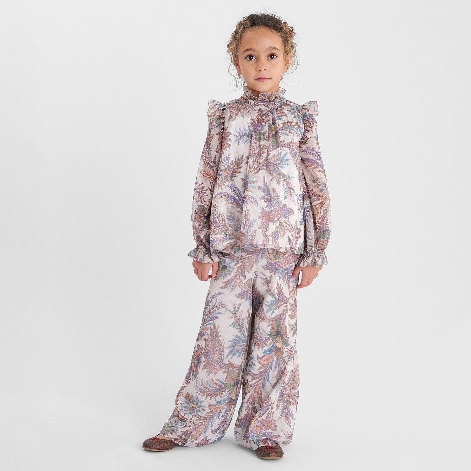 Girls Beige Paisley Trousers, 1, hi-res