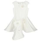Girls White Floral Applique Dress, 1, hi-res