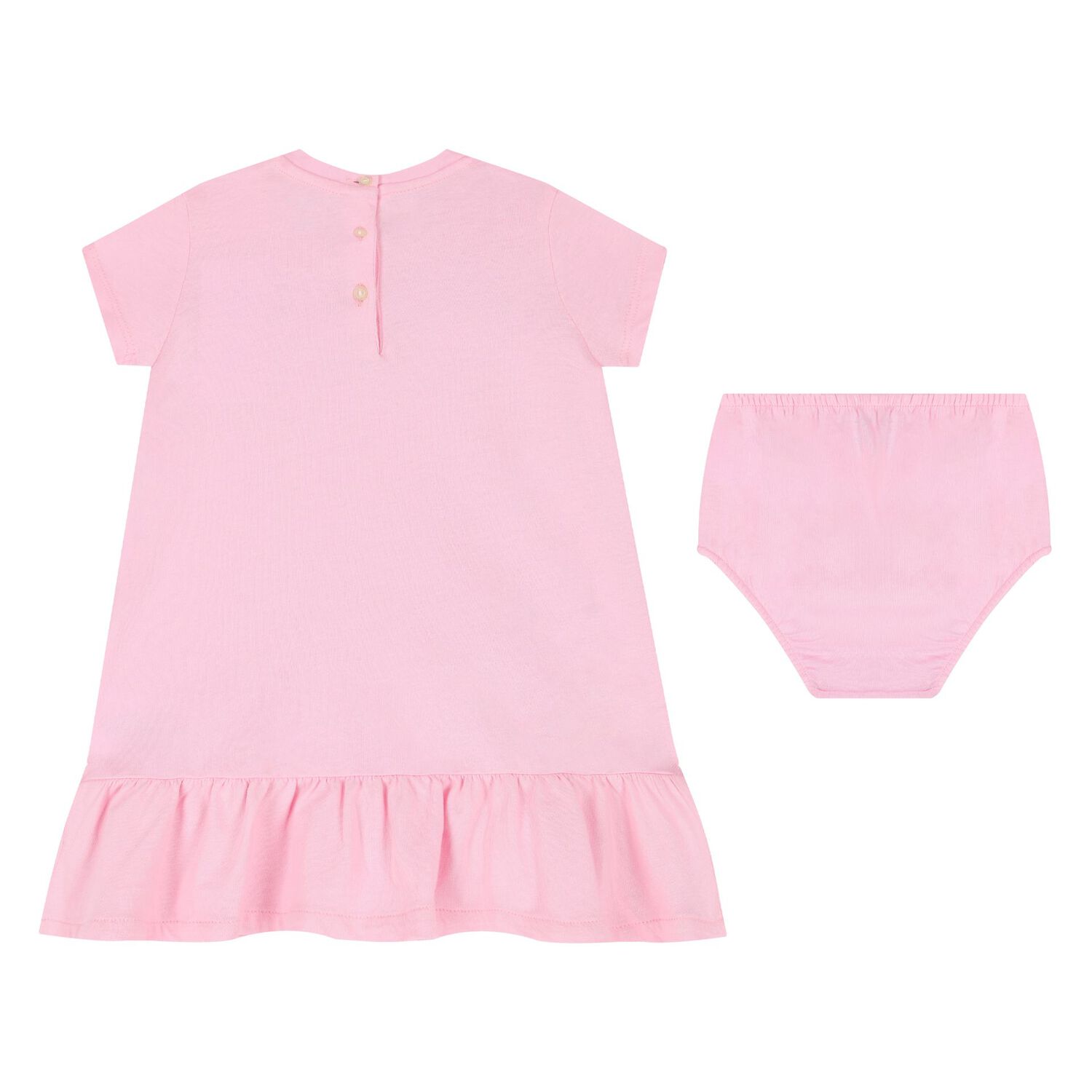 Baby Girls Pink Cotton Jersey Floral Logo Dress, 1, hi-res