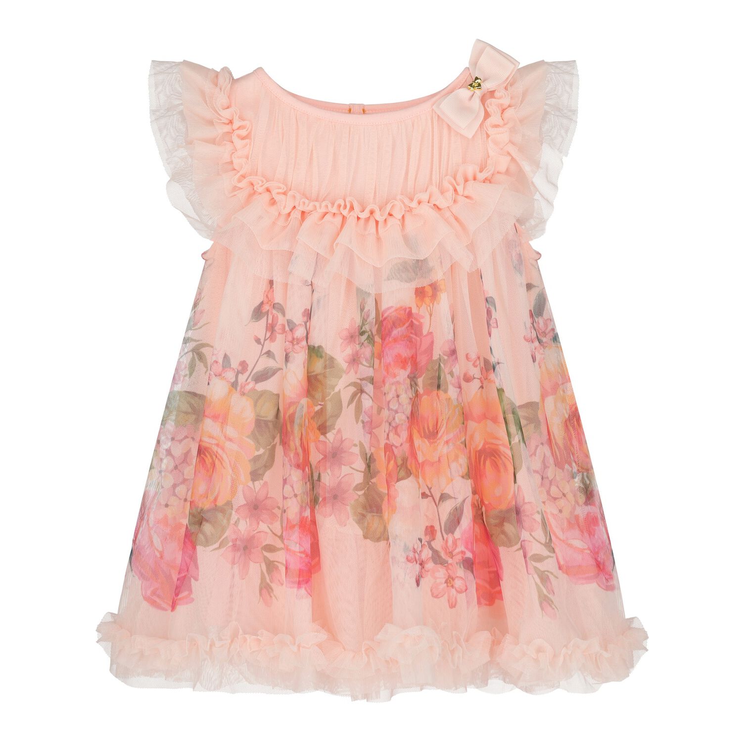 Baby Girls Pink Floral Tulle Dress, 1, hi-res