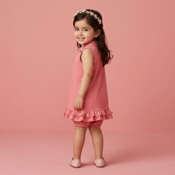 Baby Girls Pink Logo Ruffled Dress Set