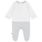 Baby Boys White & Navy Blue Logo Babygrow, 1, hi-res