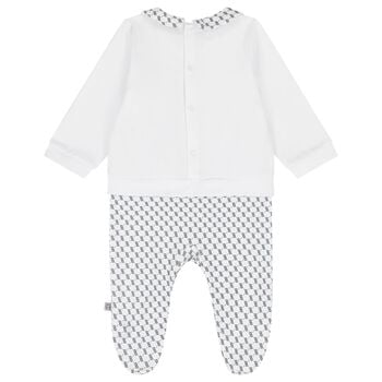 Baby Boys White & Navy Blue Logo Babygrow