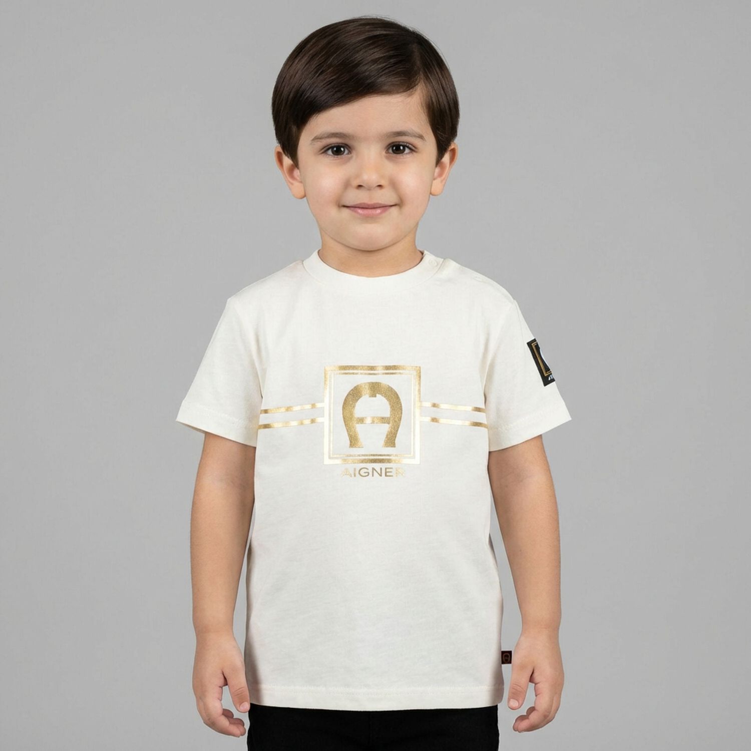 Younger Boys Ivory Logo T-Shirt, 1, hi-res