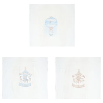 Baby Boys White, Beige & Blue Muslin Swaddles (3-Pack)