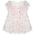 Girls White & Pink Tulle Flowers Dress, 4, hi-res