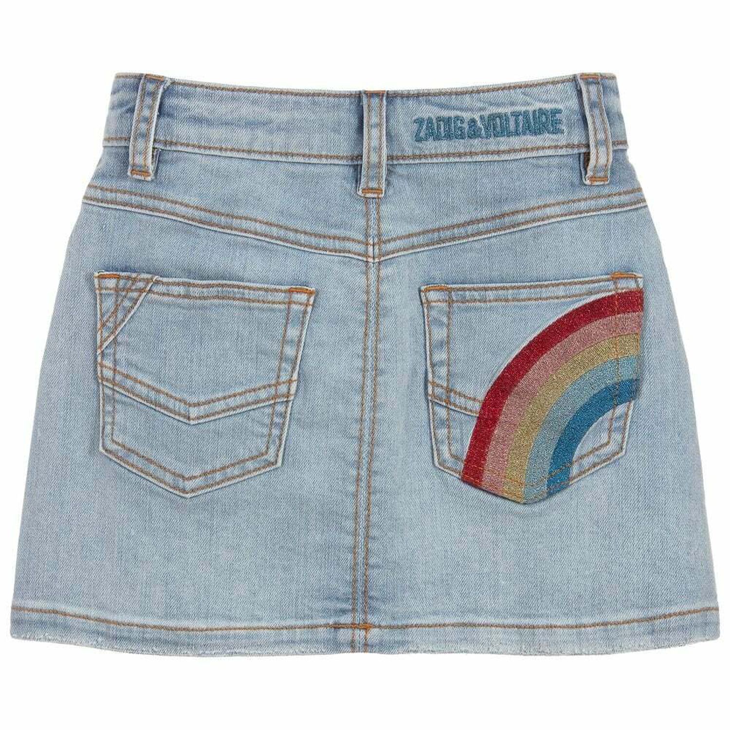 Girls Blue Denim Skirt, 1, hi-res