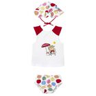 Baby Girls White & Red Swimsuit Set with Hat, 1, hi-res