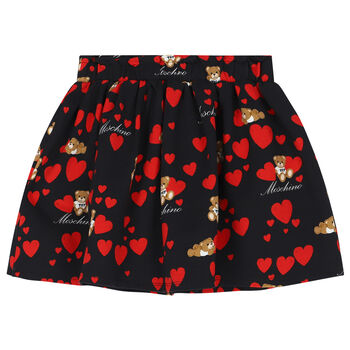 Girls Black Teddy Bear & Heart Skirt