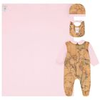 Baby Girls Beige & Pink Geo Map Babygrow Gift Set, 2, hi-res