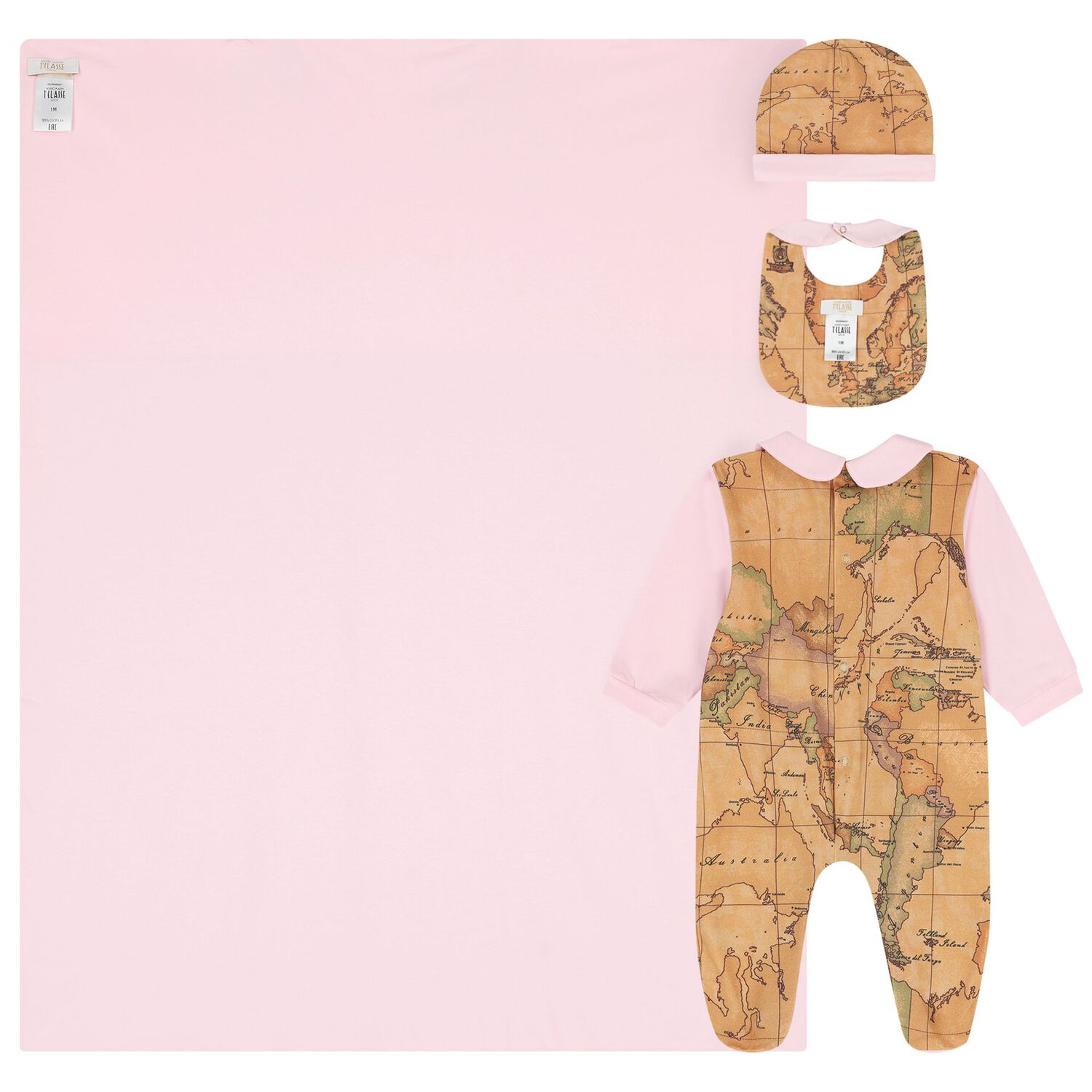 Baby Girls Beige & Pink Geo Map Babygrow Gift Set, 2, hi-res