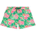 Girls Pink & Green Floral Swim Shorts, 1, hi-res