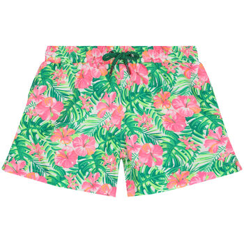 Boys Pink & Green Floral Swim Shorts