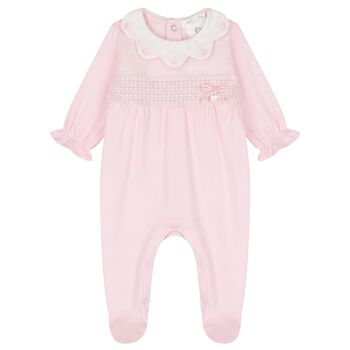 Baby Girls Pink & White Bow Babygrow