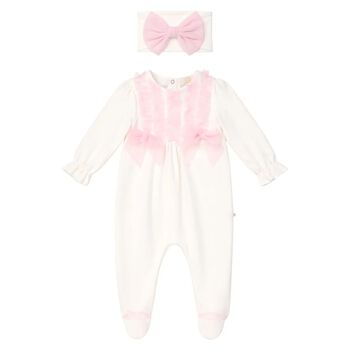 Girls Ivory & Pink Babygrow & Headband Set