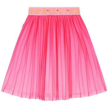 Girls Pink Pleated Glitter Logo Skirt