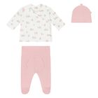 Baby Girls Ivory & Pink Bear Babysuit & Hat Gift Set, 2, hi-res