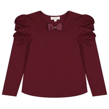 Girls Burgundy Bow Aubrey Long Sleeve Top