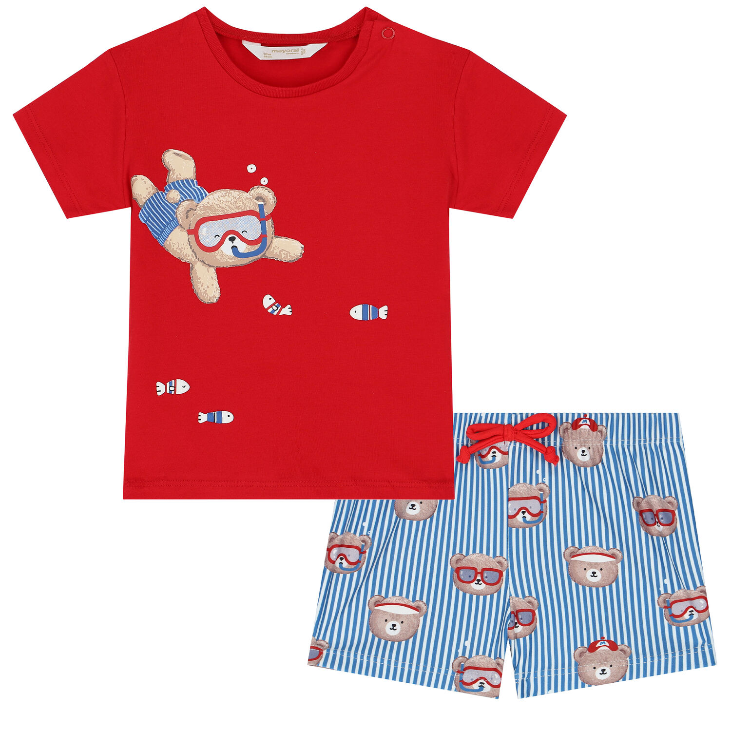 Baby Boys Red, White & Blue Teddy Shorts Set, 1, hi-res