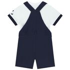 Baby Boys White & Navy Blue Logo Dungaree Set, 2, hi-res