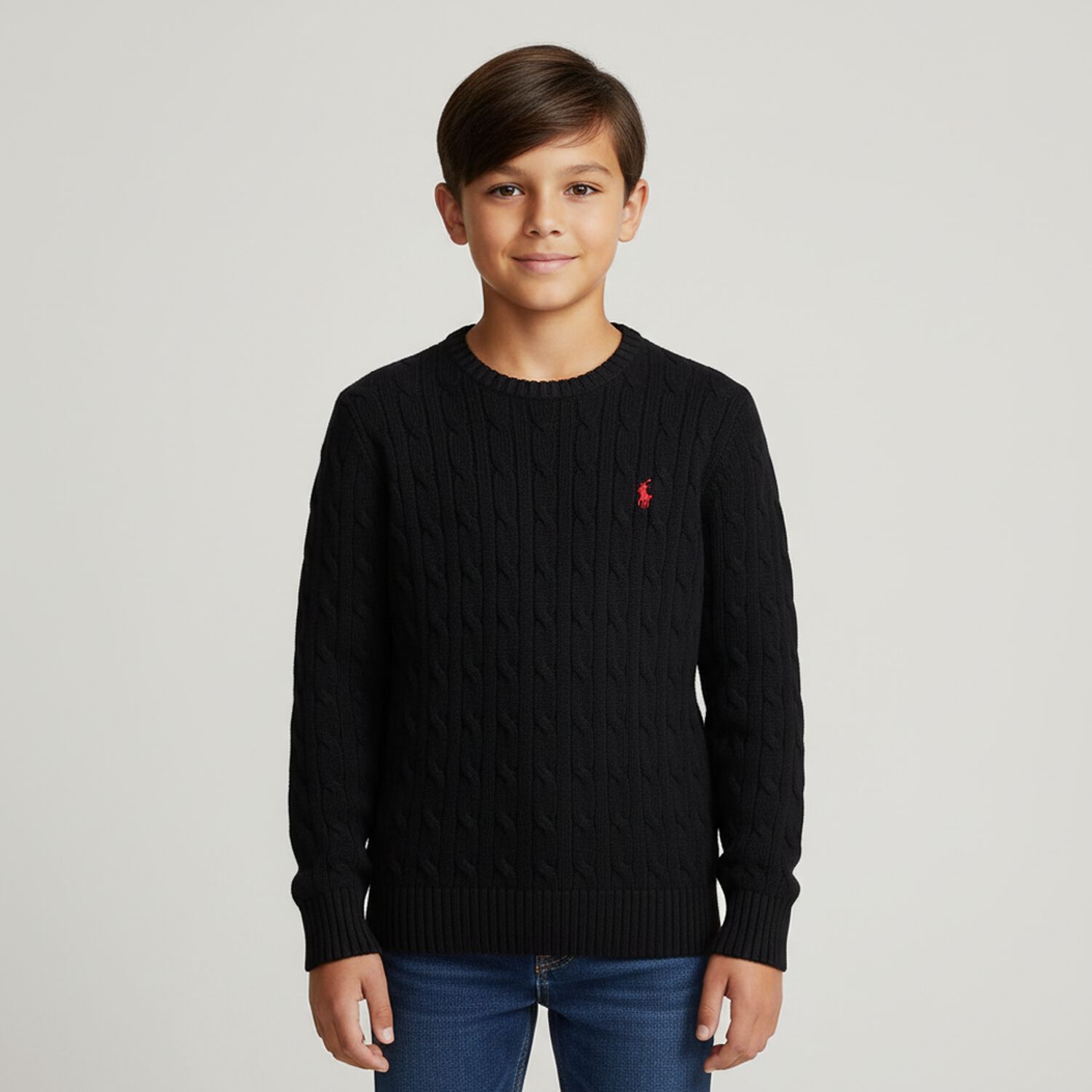 Boys Black Logo Cable Knit Jumper, 1, hi-res image number null