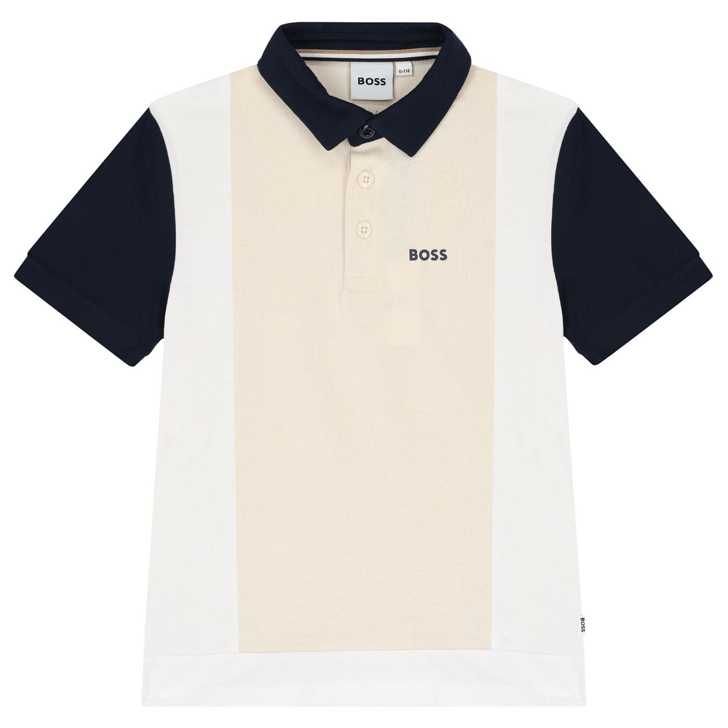 Boys Ivory, White & Navy Blue Polo Shirt, 1, hi-res image number null
