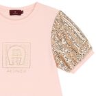 فستان بنات بالشعار باللون الوردي والذهبي , 2, hi-res