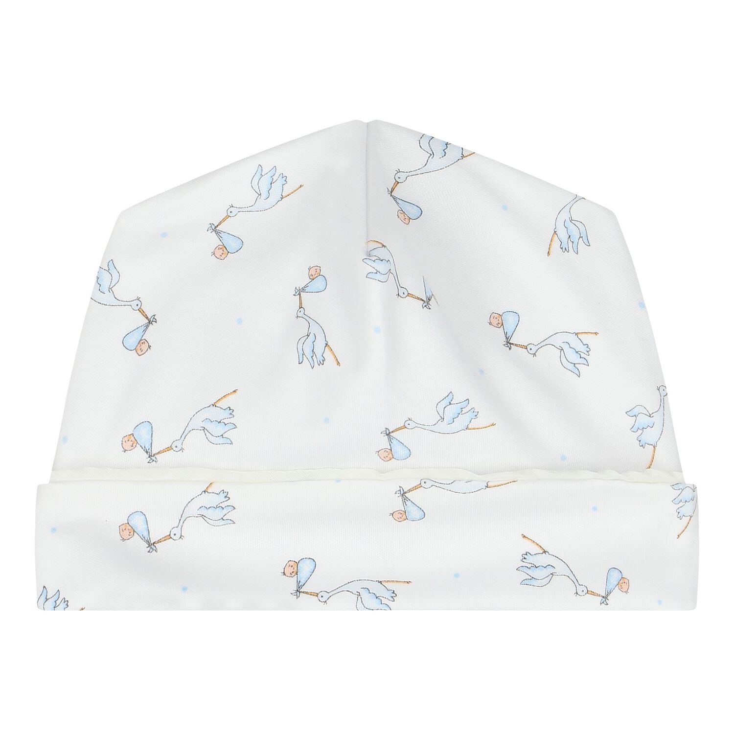 Baby Boys White & Blue Stork Print Hat, 1, hi-res image number null