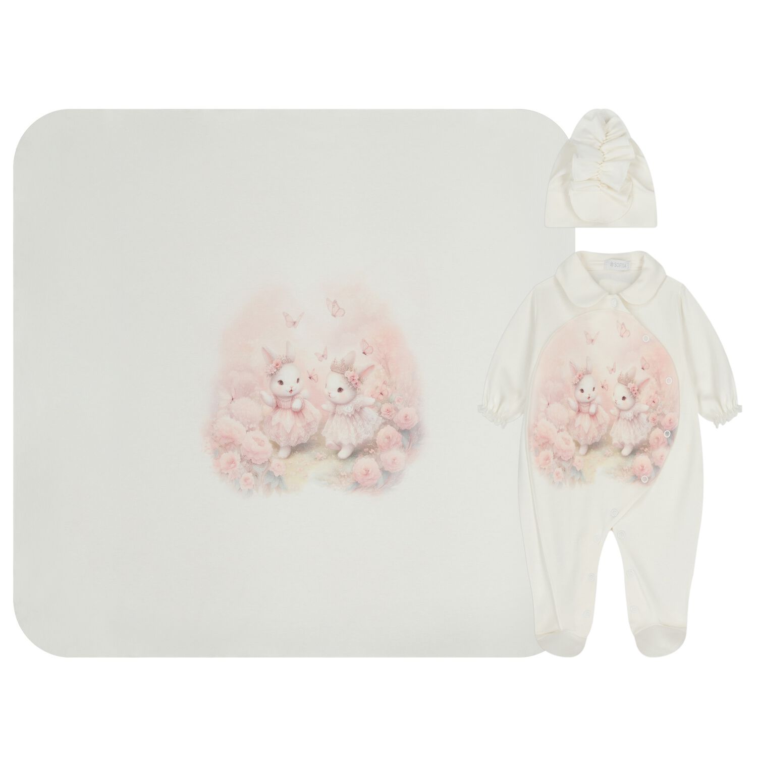 Baby Girls Ivory & Pink Bunny Babygrow Gift Set, 1, hi-res