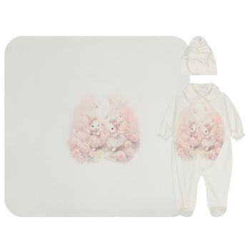 Baby Girls Ivory & Pink Bunny Babygrow Gift Set