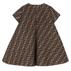 Baby Girls Beige FF Logo Dress, 1, hi-res