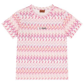 Girls Pink & White Logo Zig Zag T-Shirt