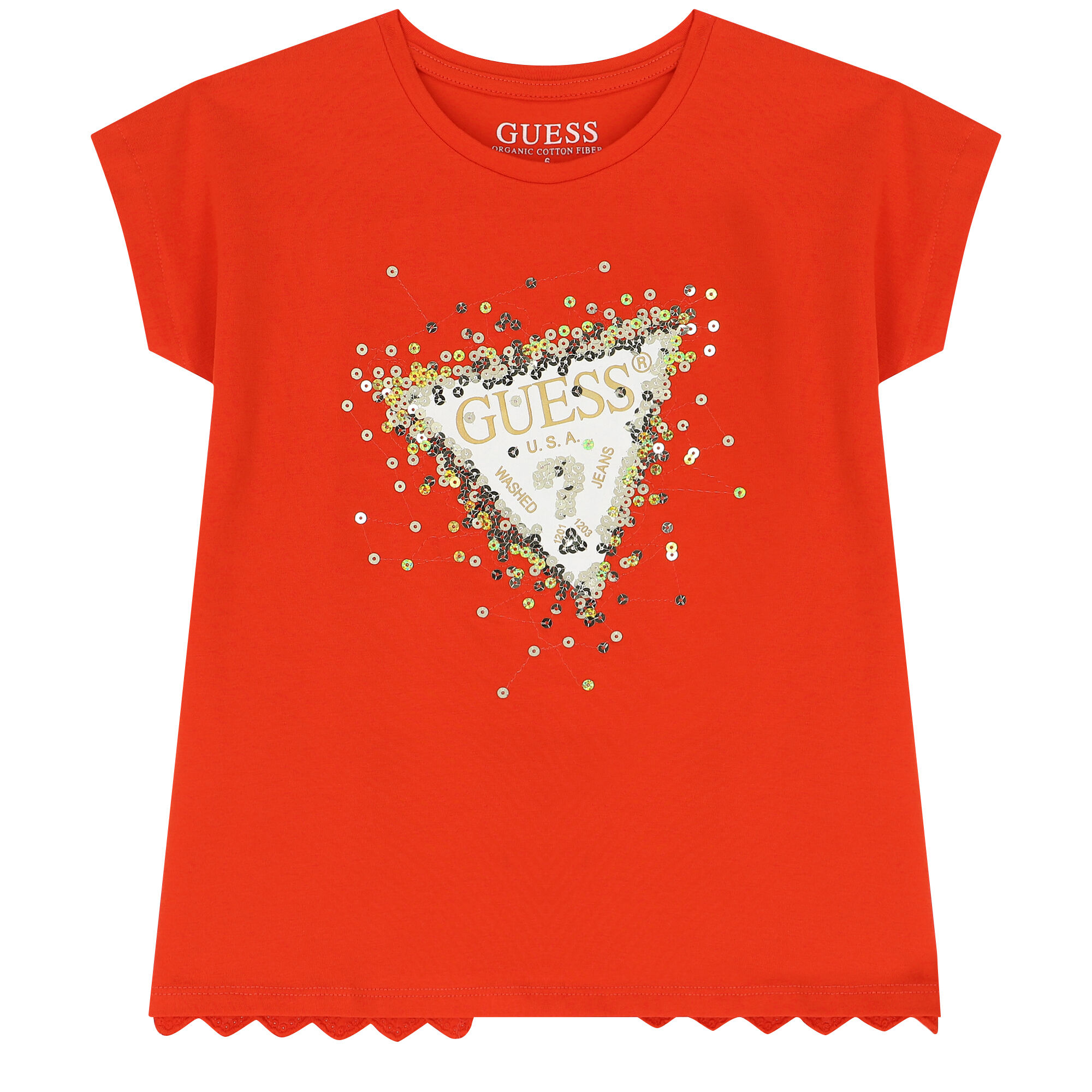 Guess Girls Red Embellished Logo T Shirt Junior Couture UAE